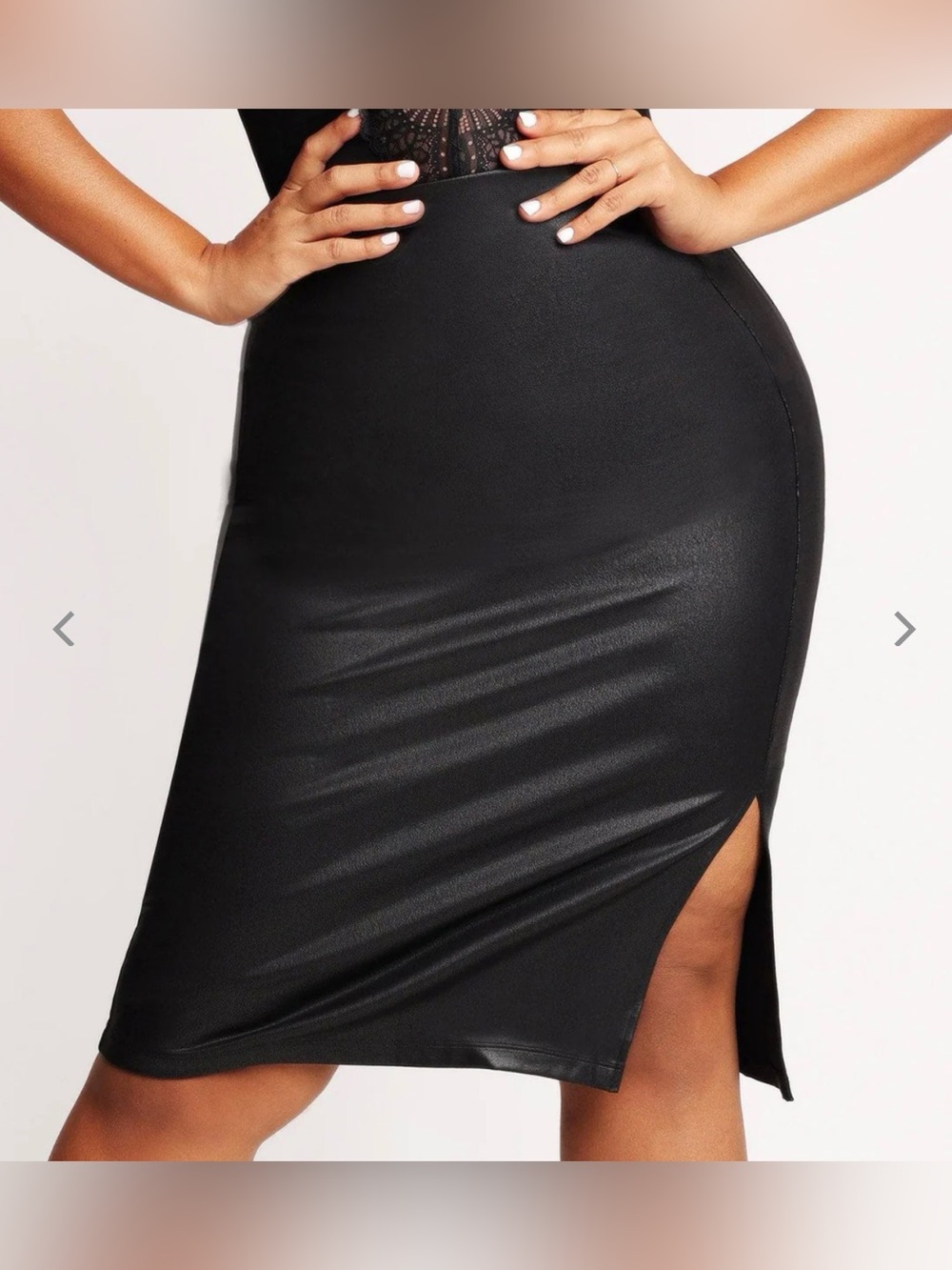 Popilush Black High-Waist Midi Pencil Skirt with Side Slit Small+ medium NWT